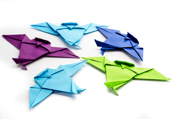 paper owl on white background. origami owl. paper crafts. art paper folding