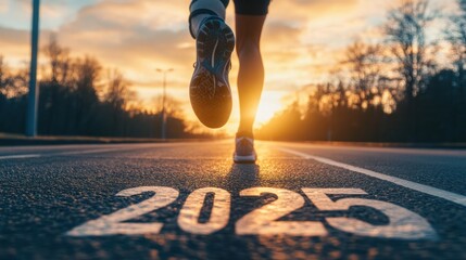 Runner Welcoming 2025 at Sunrise on an Open Road, Symbolizing New Beginnings and Determination