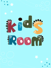 Colorful alphabet vector with kids room written on it, suitable for decorating kids room walls, children book pages and so on.