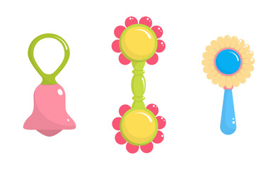 Rattle baby toy isolated on white background. Rattles set. Vector illustration, colored icon in flat design. 
