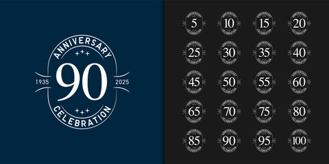 Trendy anniversary logotype set. Modern geometric anniversary celebration icons design.