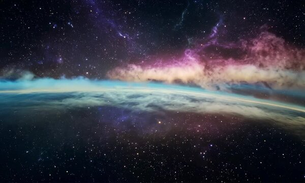 360 degree space background with nebula and stars, equirectangular projection, environment map. HDRI spherical panorama.