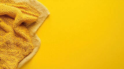 Obraz premium Soft Knit Blanket on Pastel Yellow Background, Perfect for Cozy Home Decor or Fashion Photography Featuring Warm and Inviting Textures and Colors