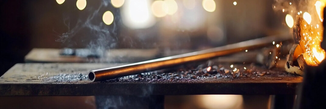 Crafting metal in a warm workshop during evening hours