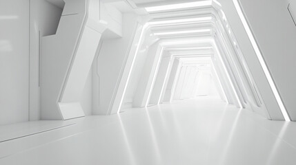 Fototapeta premium Futuristic hallway design with bright lighting in minimal style