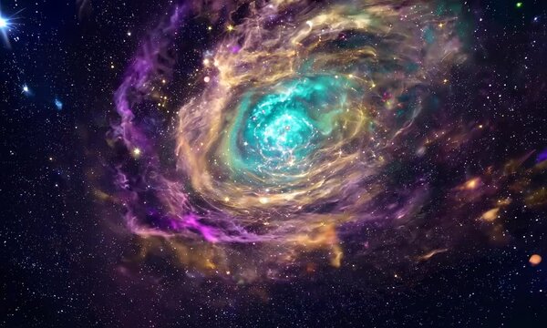 360 degree space background with nebula and stars, equirectangular projection, environment map. HDRI spherical panorama.