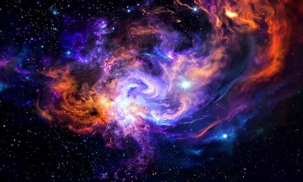 360 degree space background with nebula and stars, equirectangular projection, environment map. HDRI spherical panorama.