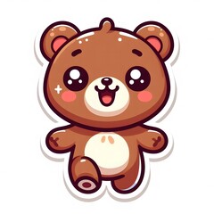 Fototapeta premium AI Generate of Sticker Bear Cub in cartoon style with a happy expression, isolated in white background