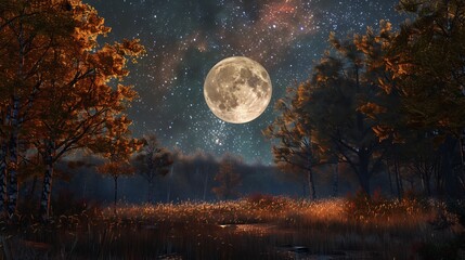Full Moon Over a Tranquil Autumn Forest