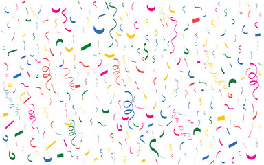 Confetti falling background. Birthday, weeding anniversary, Party, event, festive firework. Multicolored Carnival confetti on white background.