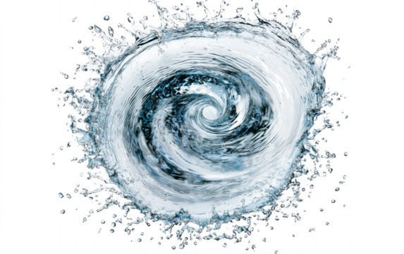 dynamic splash of water forms swirling vortex, capturing essence of motion and fluidity. image showcases intricate patterns and energy of water in motion