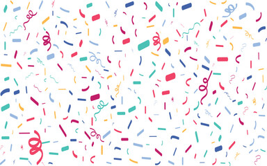 Confetti falling background. Birthday, weeding anniversary, Party, event, festive firework. Multicolored Carnival confetti on white background.