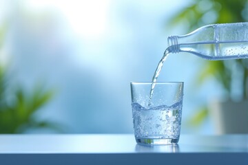 Refreshing Water Pour  Glass  Bottle  Hydration  Health