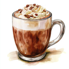 warm cup of hot cocoa topped with whipped cream and nuts, perfect for cozy moments. Enjoy this delightful beverage illustration!