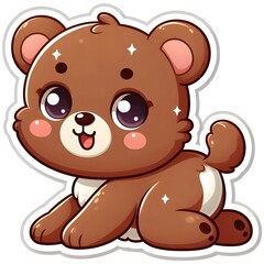 Obraz premium AI Generate of Sticker Bear Cub in cartoon style with a happy expression, isolated in white background