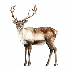 Fototapeta premium Watercolor illustration of reindeer with antlers, standing gracefully. This artwork captures beauty of nature and wildlife in charming style