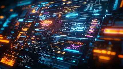Futuristic Sentiment Analysis Interface Categorizing Social Media Hashtag Stream with Glowing Digital Graphs