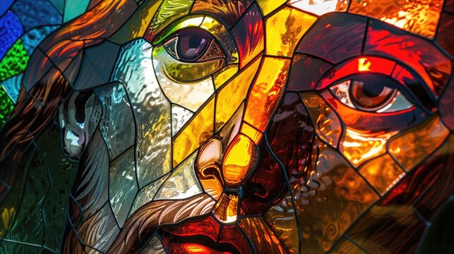 Colorful stained glass window face of a person
