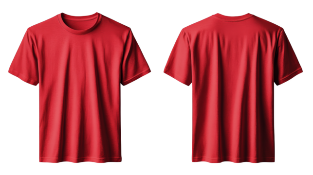 Red t shirt front and back view, showcasing simple design and vibrant color. Ideal for casual wear or custom printing. Comfortable and stylish for everyday use