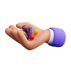 3d illustration of Hand holding pills