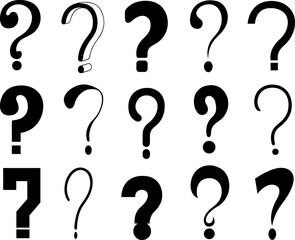 Collection of different question mark signs isolated on white
