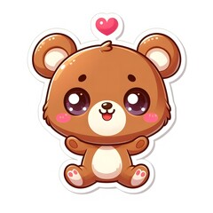 Obraz premium AI Generate of Sticker Bear Cub in cartoon style with a happy expression, isolated in white background
