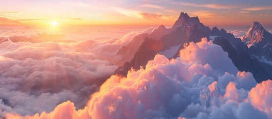 Sunset Over Mountains with Clouds