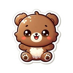Obraz premium AI Generate of Sticker Bear Cub in cartoon style with a happy expression, isolated in white background