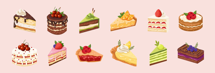 Set of Dessert Cake Slice Illustrations