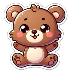 Obraz premium AI Generate of Sticker Bear Cub in cartoon style with a happy expression, isolated in white background