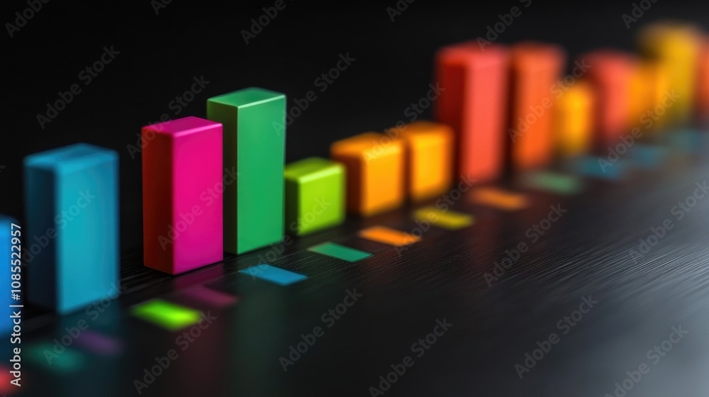 Poster colorful bar graph representing business growth on a dark background with vivid blocks and contrasti