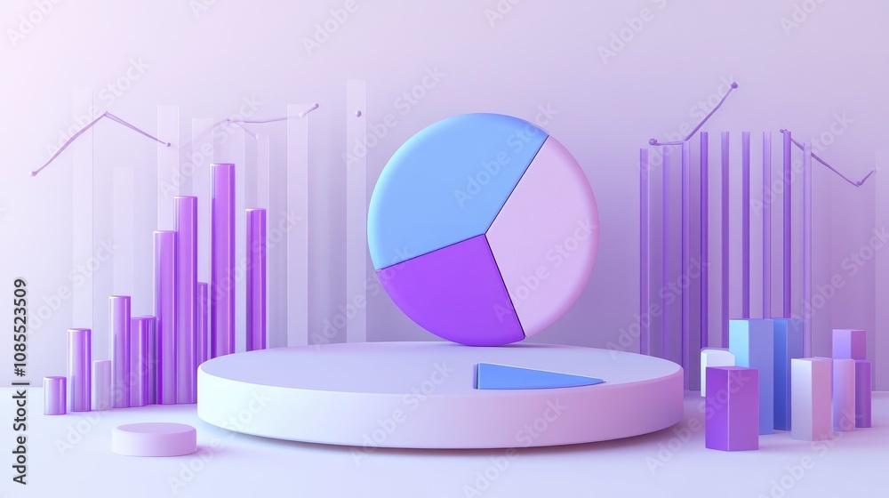 Poster modern abstract data visualization with colorful graphs and charts in soft pastel tones for business