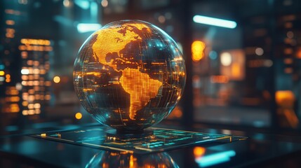 A glowing globe showcasing digital data, symbolizing global connectivity and information.
