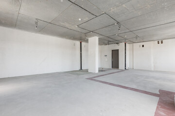 interior of the apartment without decoration in gray colors. rough finish