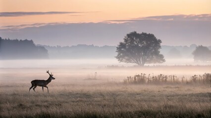 roe deer in a foggy field
