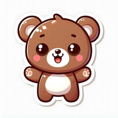 Obraz premium AI Generate of Sticker Bear Cub in cartoon style with a happy expression, isolated in white background