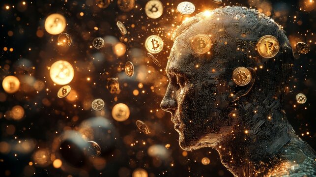 A human silhouette surrounded by floating cryptocurrency coins, symbolizing digital finance. - Powered by Adobe