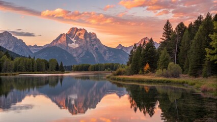 Fototapeta premium landscape mountain lake and forest