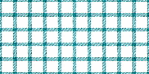 Best tartan vector pattern, covering plaid seamless background. Neat fabric check textile texture in cyan and white colors.