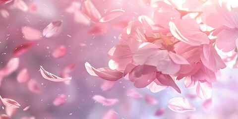 Soft cherry blossom petals drifting in the wind, symbolizing the beauty of spring renewal