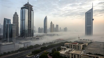 Obraz premium villages in resort surrounded by clouds Fog