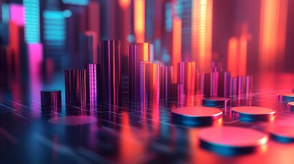 A vibrant digital representation of data visualization with colorful bars and circles.