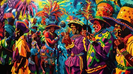 Fototapeta premium Vibrant Brazilian Carnival Celebration with Colorful Costumes and Lively Atmosphere