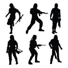 Set of Vector Illustration of Military Gun Man Shooter Silhouette Vol 01