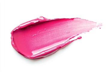 Glossy liquid lipstick smear smudge swatch isolated on white background. Cream makeup texture. Bright red color cosmetic product brush stroke swipe. Smudged red lip gloss. Makeup beauty sample cut out