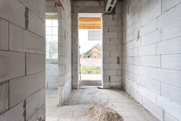 interior of the apartment without decoration in gray colors. rough finish