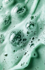 close up of green foam with bubbles creates textured and abstract pattern, evoking sense of freshness and movement