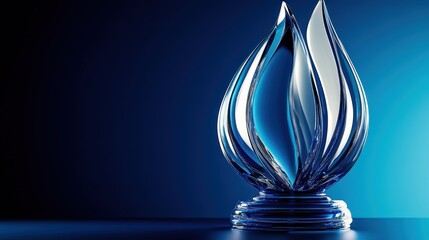Glass Flame Trophy on Blue Background	