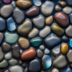 smooth pebbles lying in the water, polished river pebbles, calming wallpaper of a natural environment