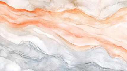 Obraz premium Abstract watercolor art with gentle waves of orange, gray, and white colors on canvas background